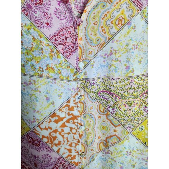 Rose and + Olive patchwork button front blouse Sz 1X peasant 3/4 sleeve flowy - Picture 2 of 10